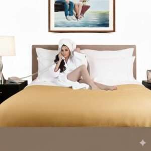 600TC Fitted Set. 1 Fitted Sheet Gold + Pillow Cover White. Hotel Bedding