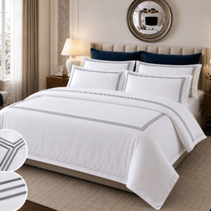 1600TC Quilt Set With Embroidery. 1 Fitted + 1 Quilt Cover + Pillow Cover. Premium Quality